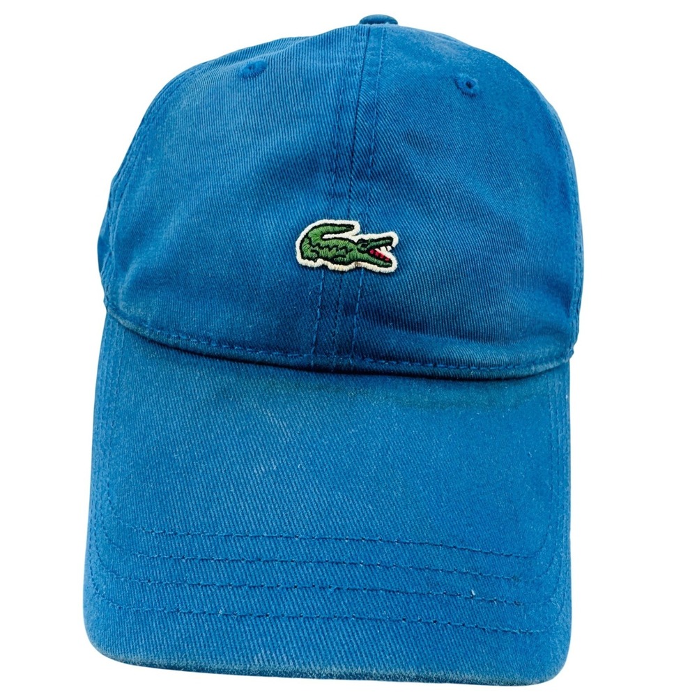 Lacoste Dad Hat Men One Size Blue Cotton Leather Strapback‎ Crocodile Logo Cap